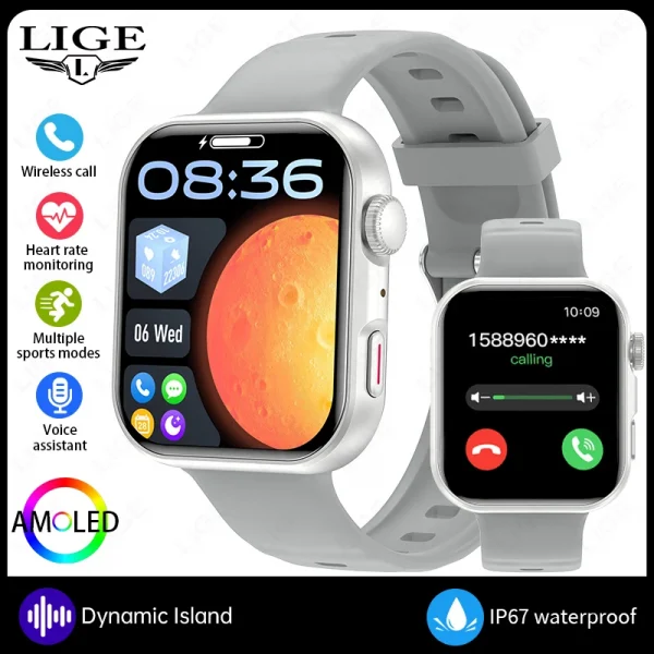 LIGE ساعة ذكية ⌚️ شاشة AMOLED، اتصال بلوتوث!
