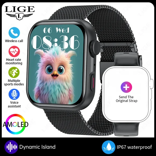 LIGE ساعة ذكية ⌚️ شاشة AMOLED، اتصال بلوتوث!