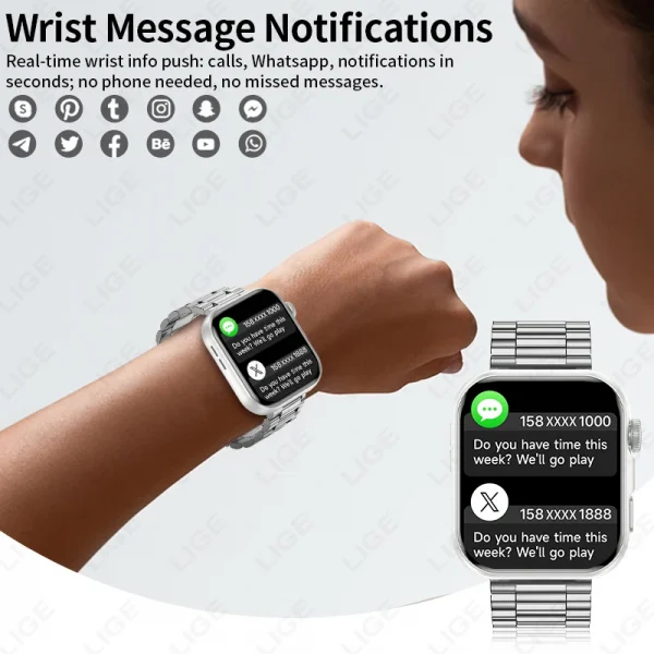 LIGE ساعة ذكية ⌚️ شاشة AMOLED، اتصال بلوتوث!
