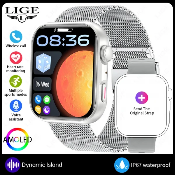 LIGE ساعة ذكية ⌚️ شاشة AMOLED، اتصال بلوتوث!