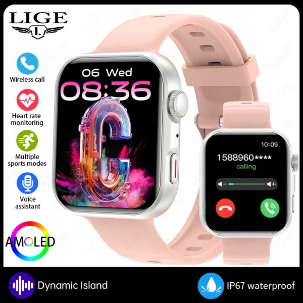 LIGE ساعة ذكية ⌚️ شاشة AMOLED، اتصال بلوتوث!