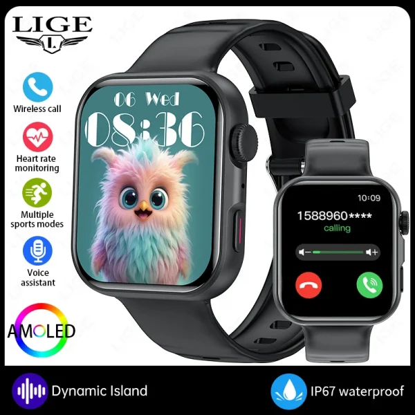 LIGE ساعة ذكية ⌚️ شاشة AMOLED، اتصال بلوتوث!
