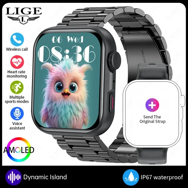 LIGE ساعة ذكية ⌚️ شاشة AMOLED، اتصال بلوتوث!